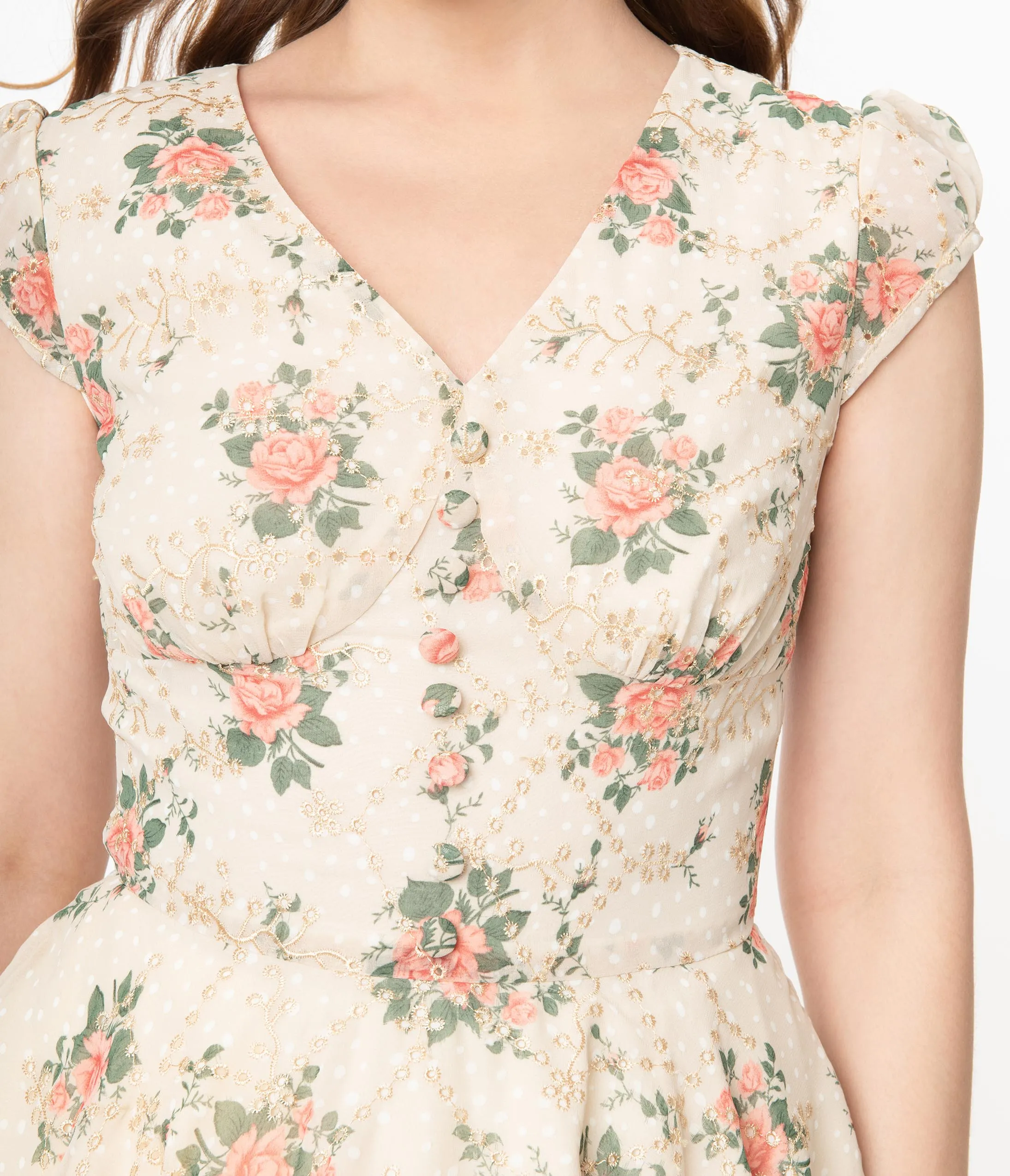 1950s Cream & Pink Floral Eyelet Ellen Swing Dress