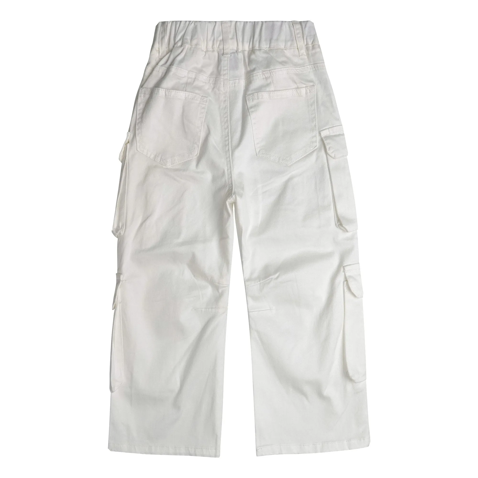 8-Pocket Girls Wide-leg Denim Pants, 5-14T Ribbed Elastic Waist Jeans