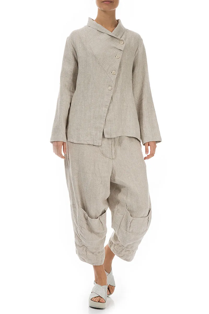Asymmetric Closure Natural Linen Jacket