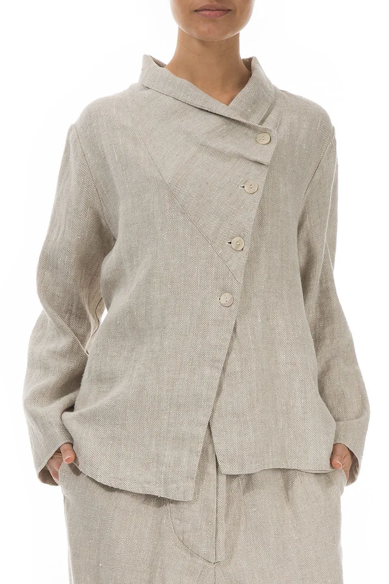Asymmetric Closure Natural Linen Jacket
