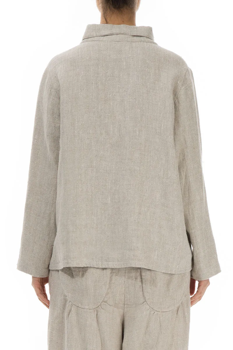 Asymmetric Closure Natural Linen Jacket