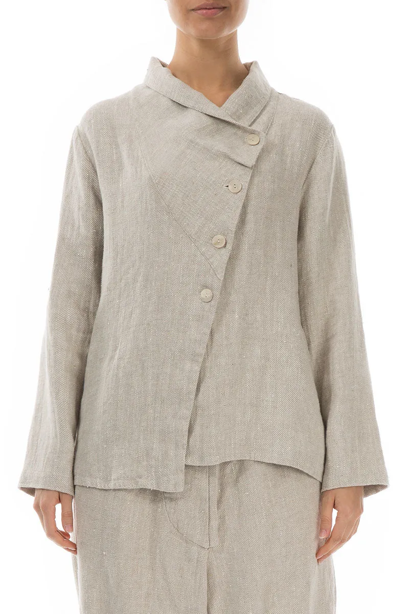 Asymmetric Closure Natural Linen Jacket