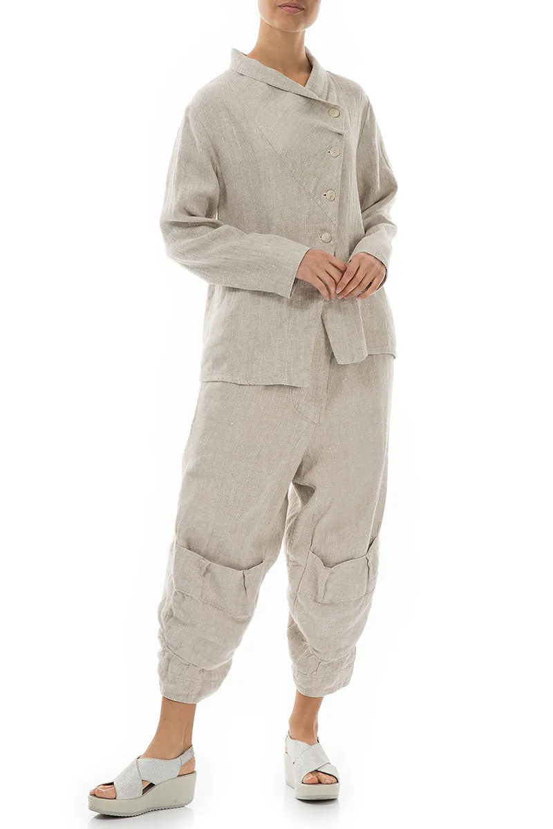 Asymmetric Closure Natural Linen Jacket