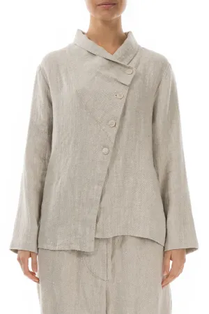 Asymmetric Closure Natural Linen Jacket