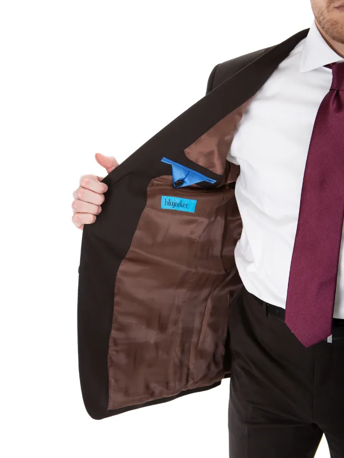 Blujacket Mens Solid Brown 100% Marzotto Wool Regular Fit 2 Piece Suit