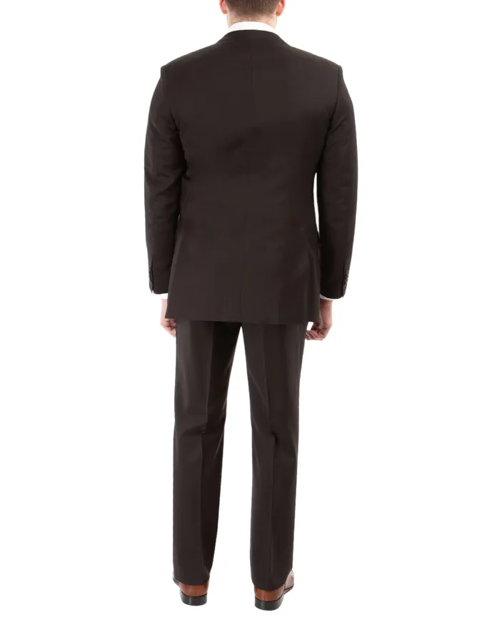 Blujacket Mens Solid Brown 100% Marzotto Wool Regular Fit 2 Piece Suit