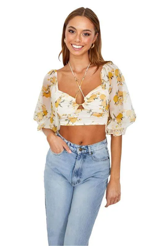 Chiffon Balloon Sleeved Bustier Crop Top