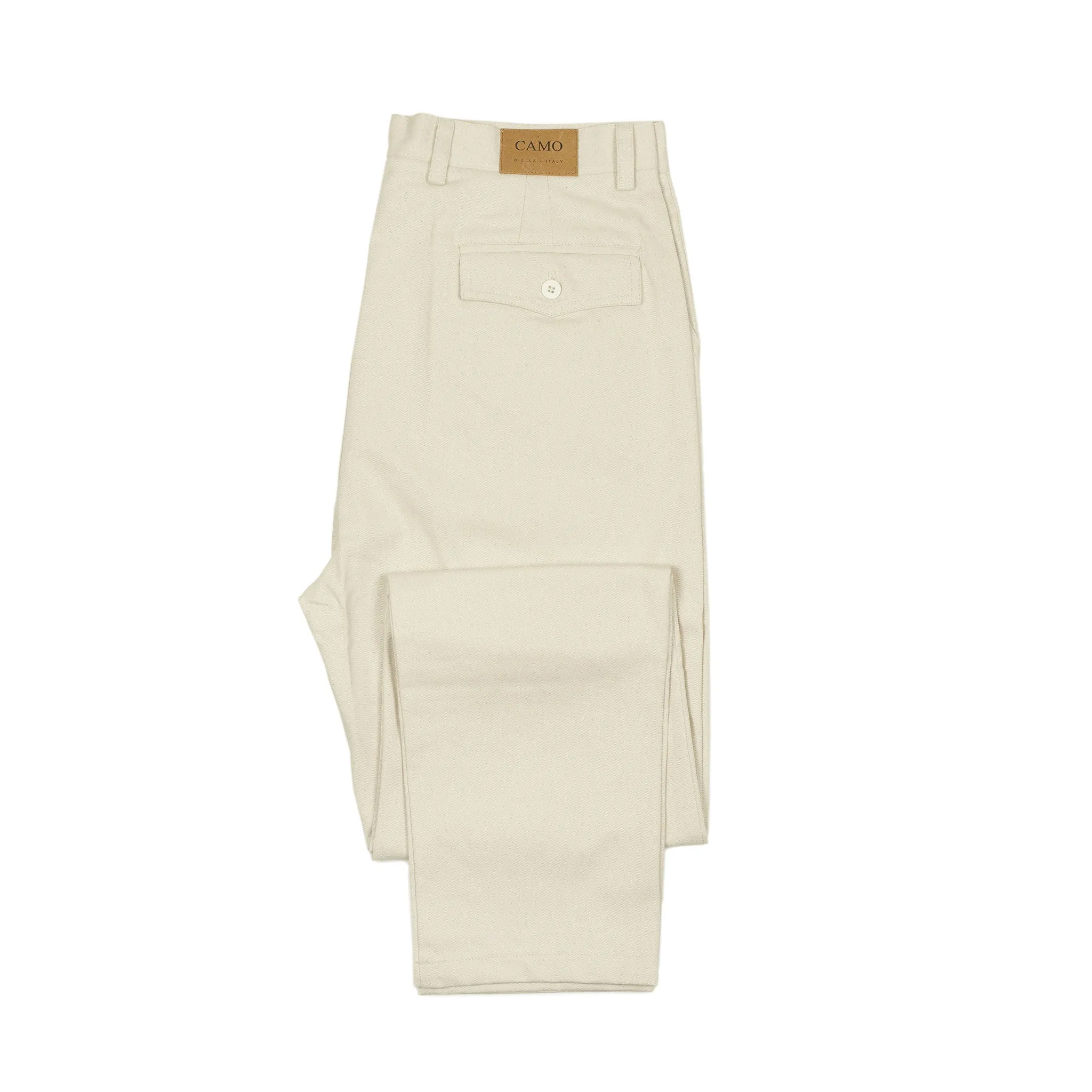 Comanche single-pleat trousers in natural light drill cotton