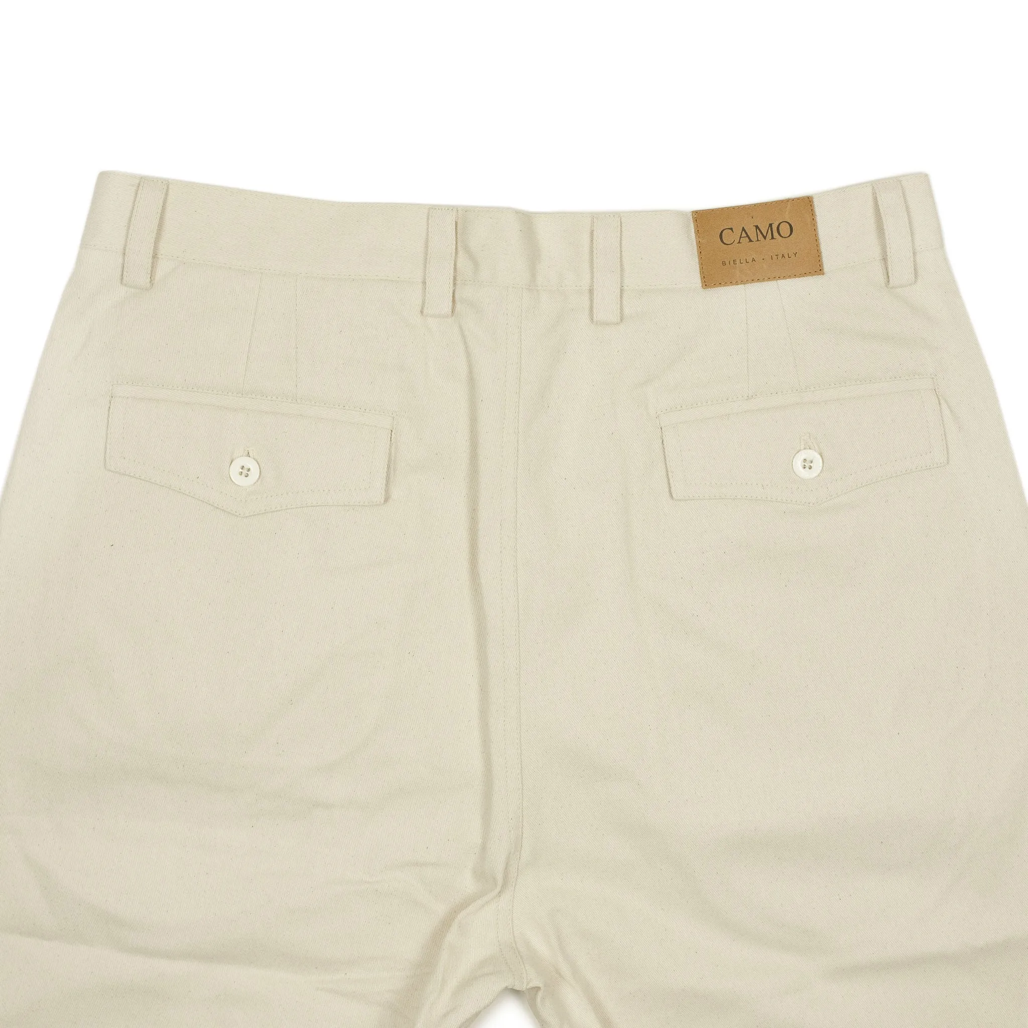 Comanche single-pleat trousers in natural light drill cotton