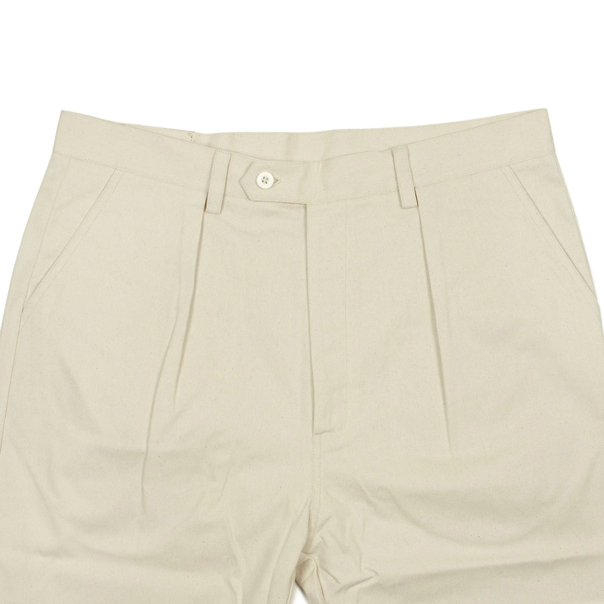 Comanche single-pleat trousers in natural light drill cotton