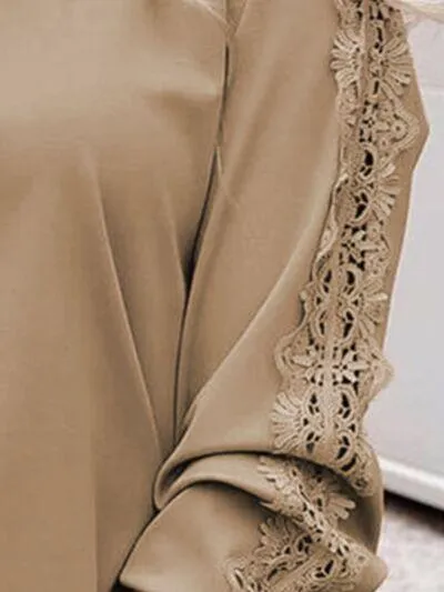 Crochet Lace Trim Long Sleeve Top