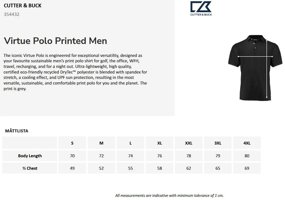 Cutter & Buck Virtue Printed Men's Polo Shirt | Breathable Activewear | 3 Colours | S-4XL