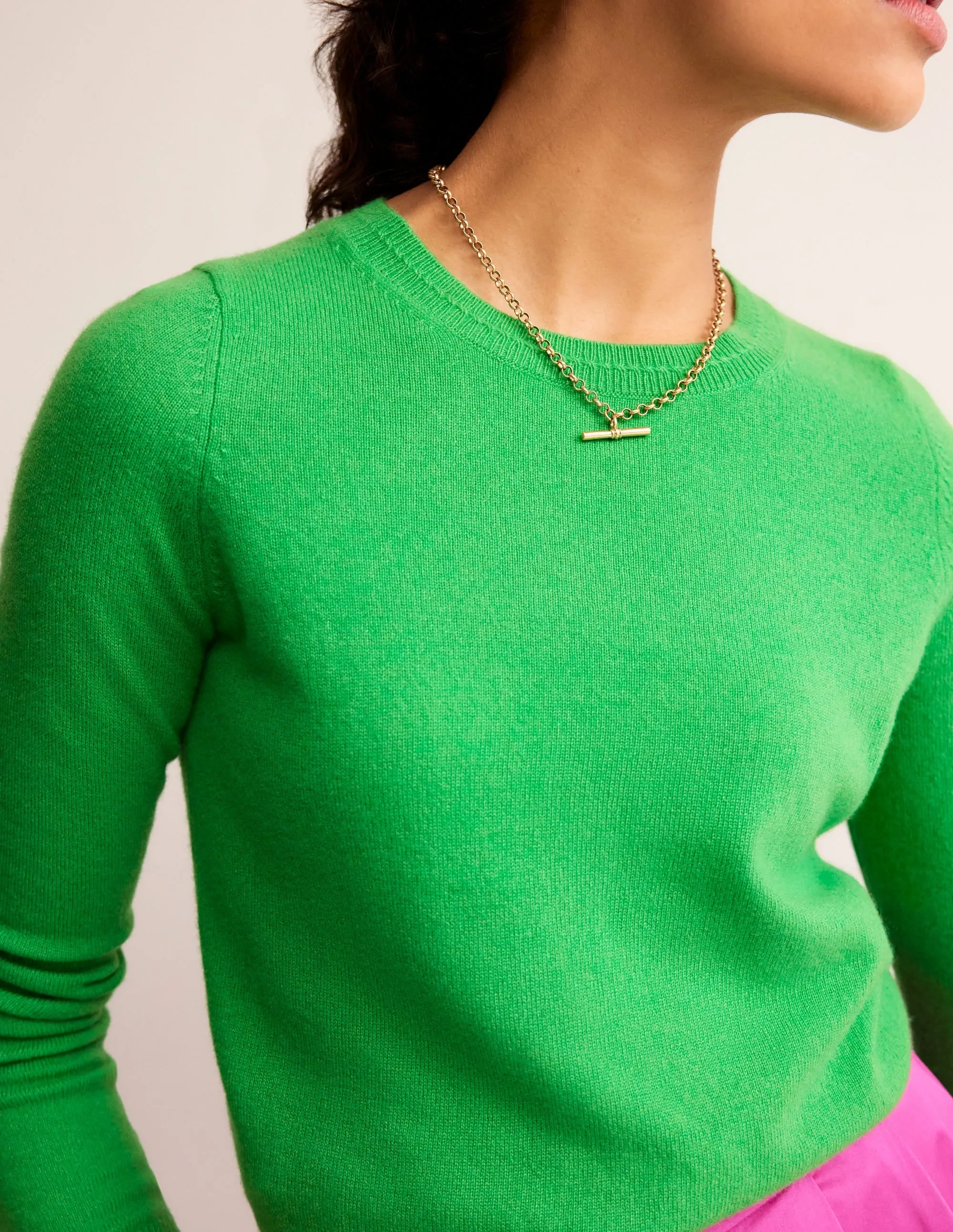 Eva Cashmere Crew Neck Jumper-Bright Green
