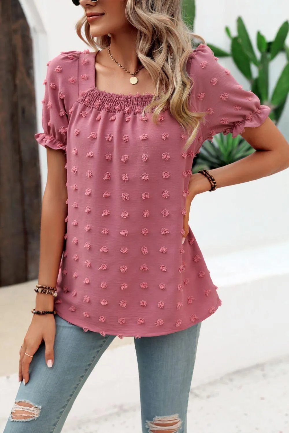 Find Your Wild Swiss Dot Square Neck Blouse