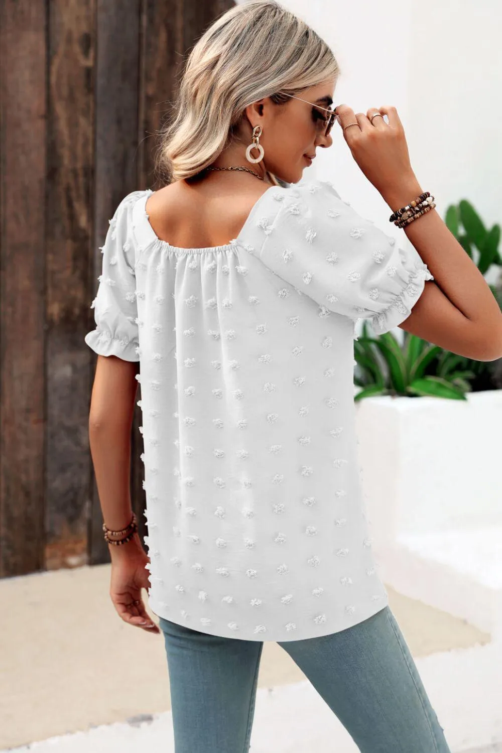 Find Your Wild Swiss Dot Square Neck Blouse