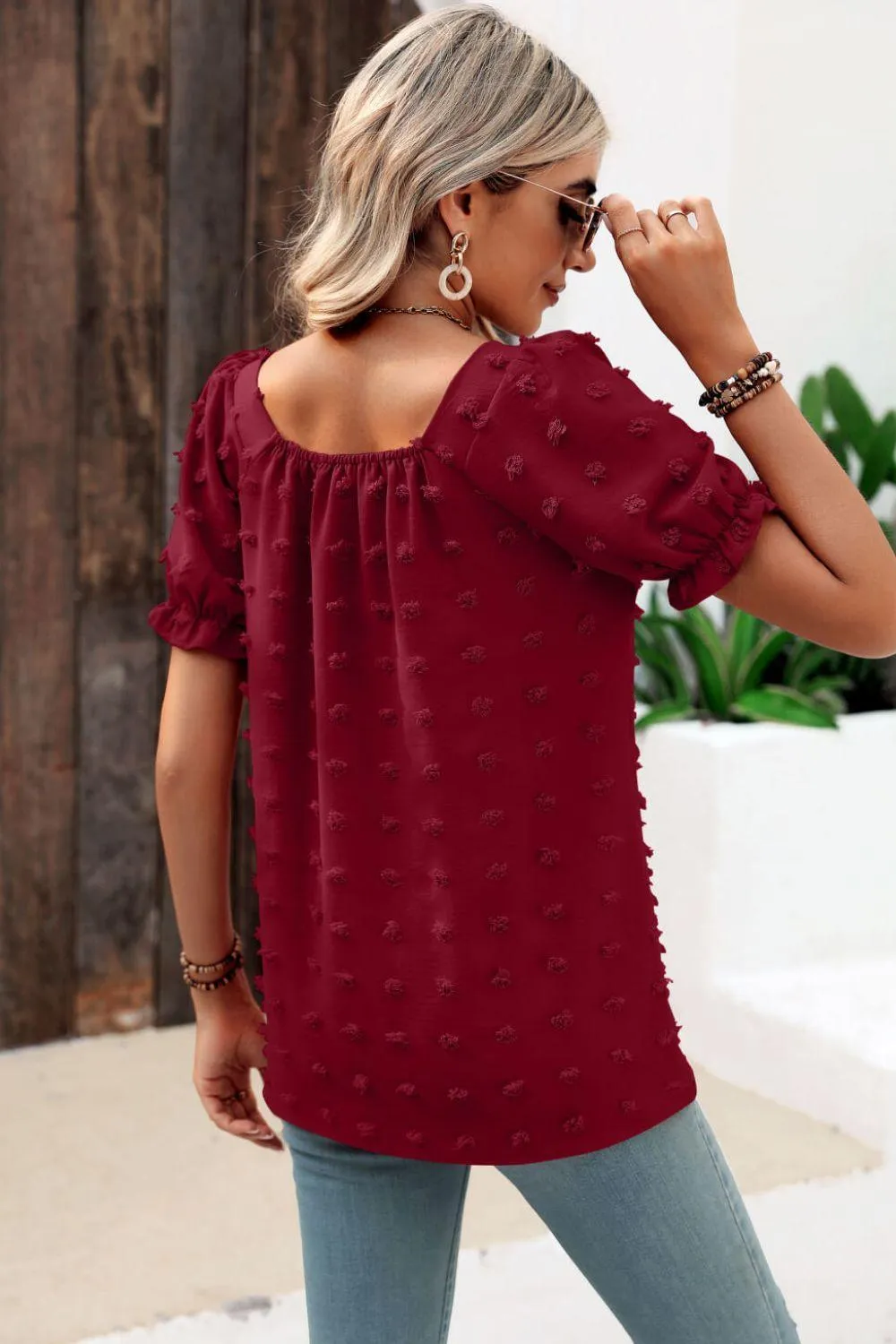 Find Your Wild Swiss Dot Square Neck Blouse