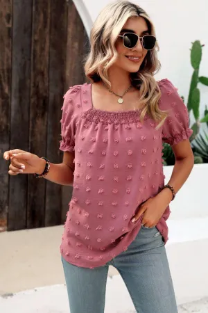 Find Your Wild Swiss Dot Square Neck Blouse