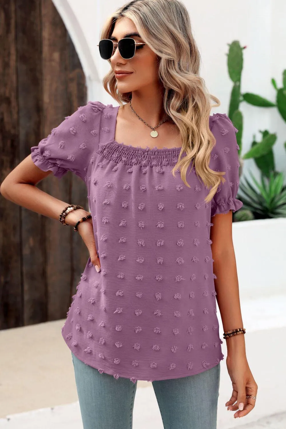 Find Your Wild Swiss Dot Square Neck Blouse