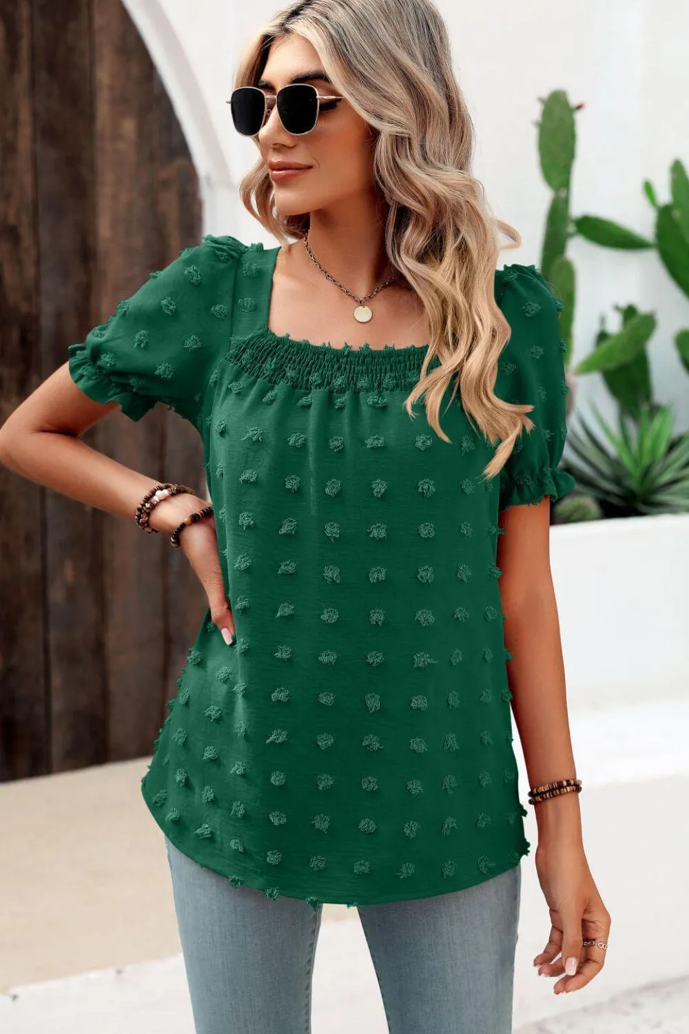 Find Your Wild Swiss Dot Square Neck Blouse