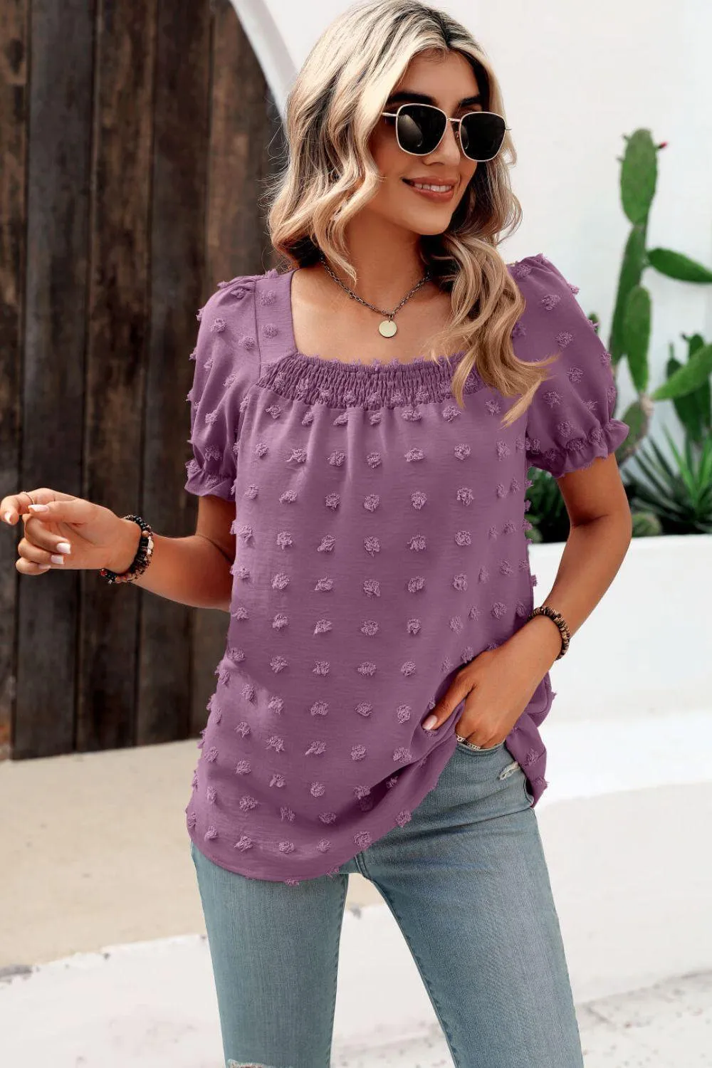 Find Your Wild Swiss Dot Square Neck Blouse