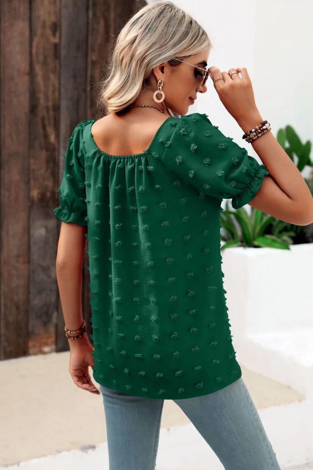 Find Your Wild Swiss Dot Square Neck Blouse