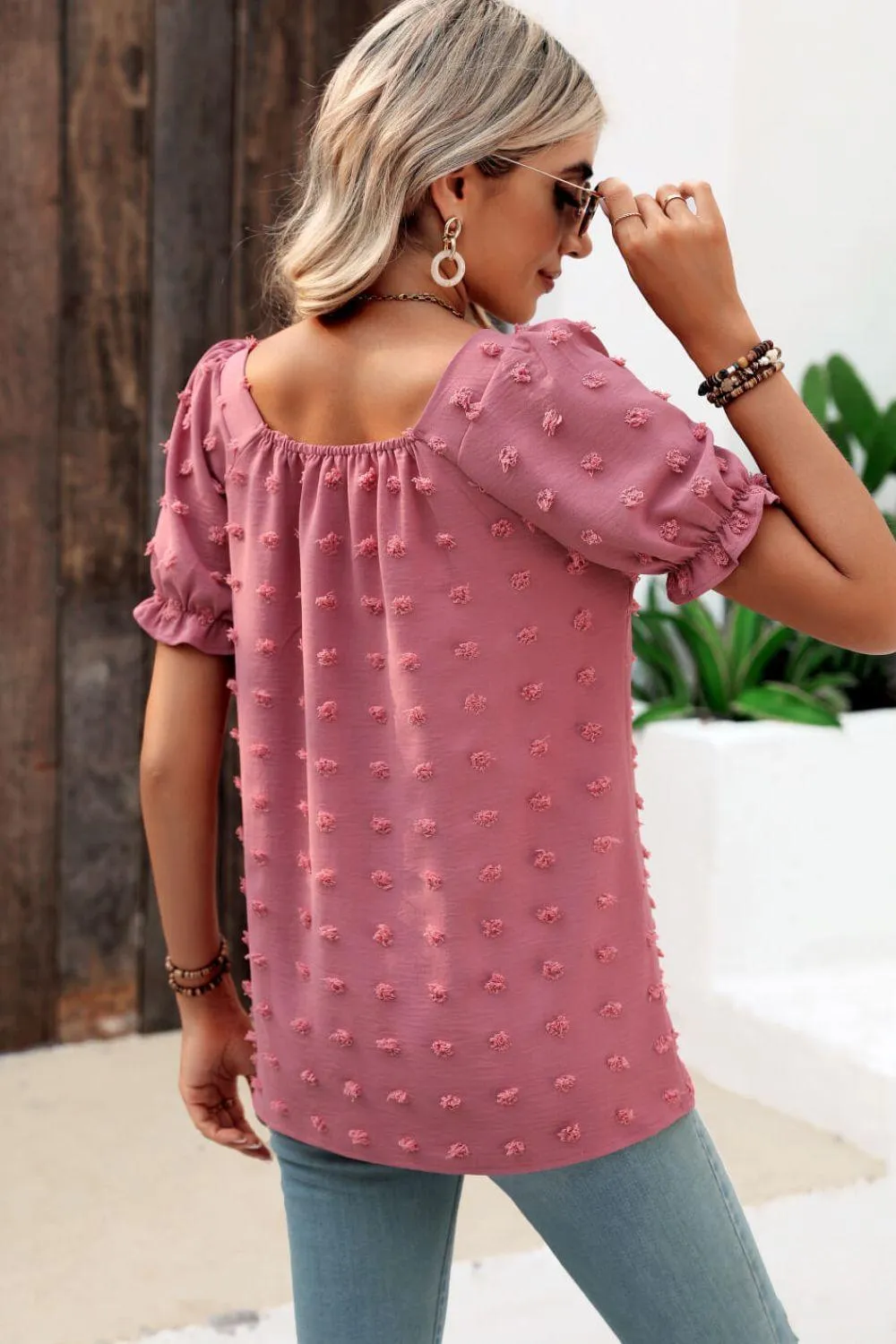 Find Your Wild Swiss Dot Square Neck Blouse