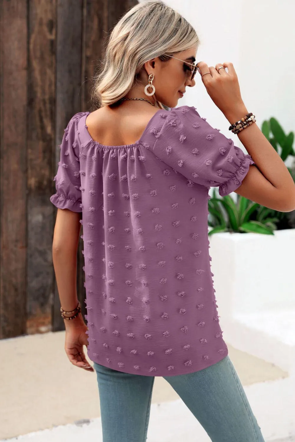 Find Your Wild Swiss Dot Square Neck Blouse