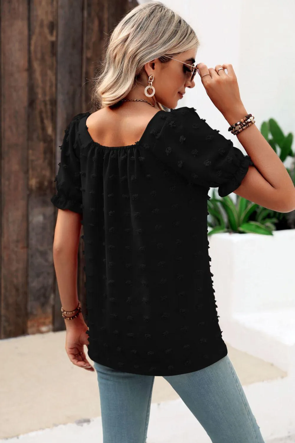 Find Your Wild Swiss Dot Square Neck Blouse