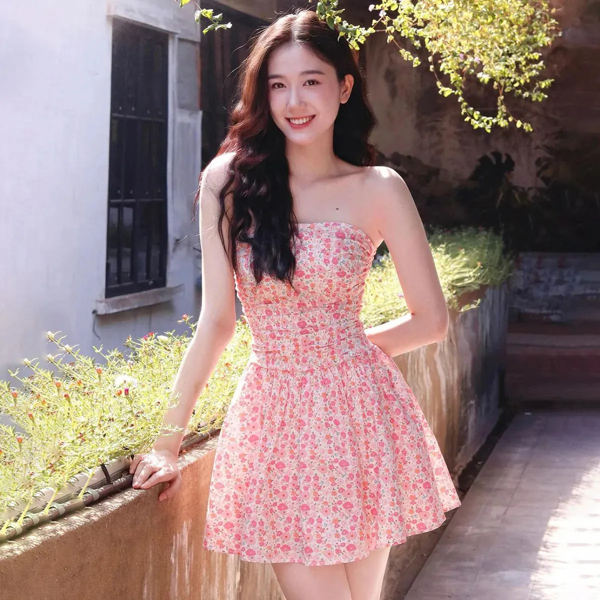 Floral Printed Tube Mini Dress