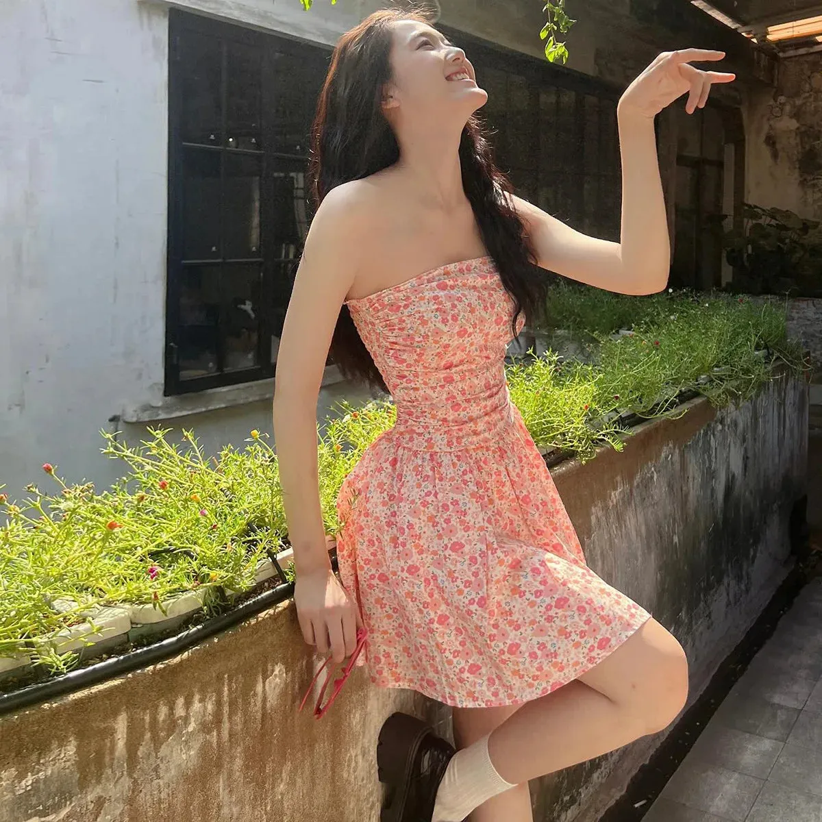 Floral Printed Tube Mini Dress