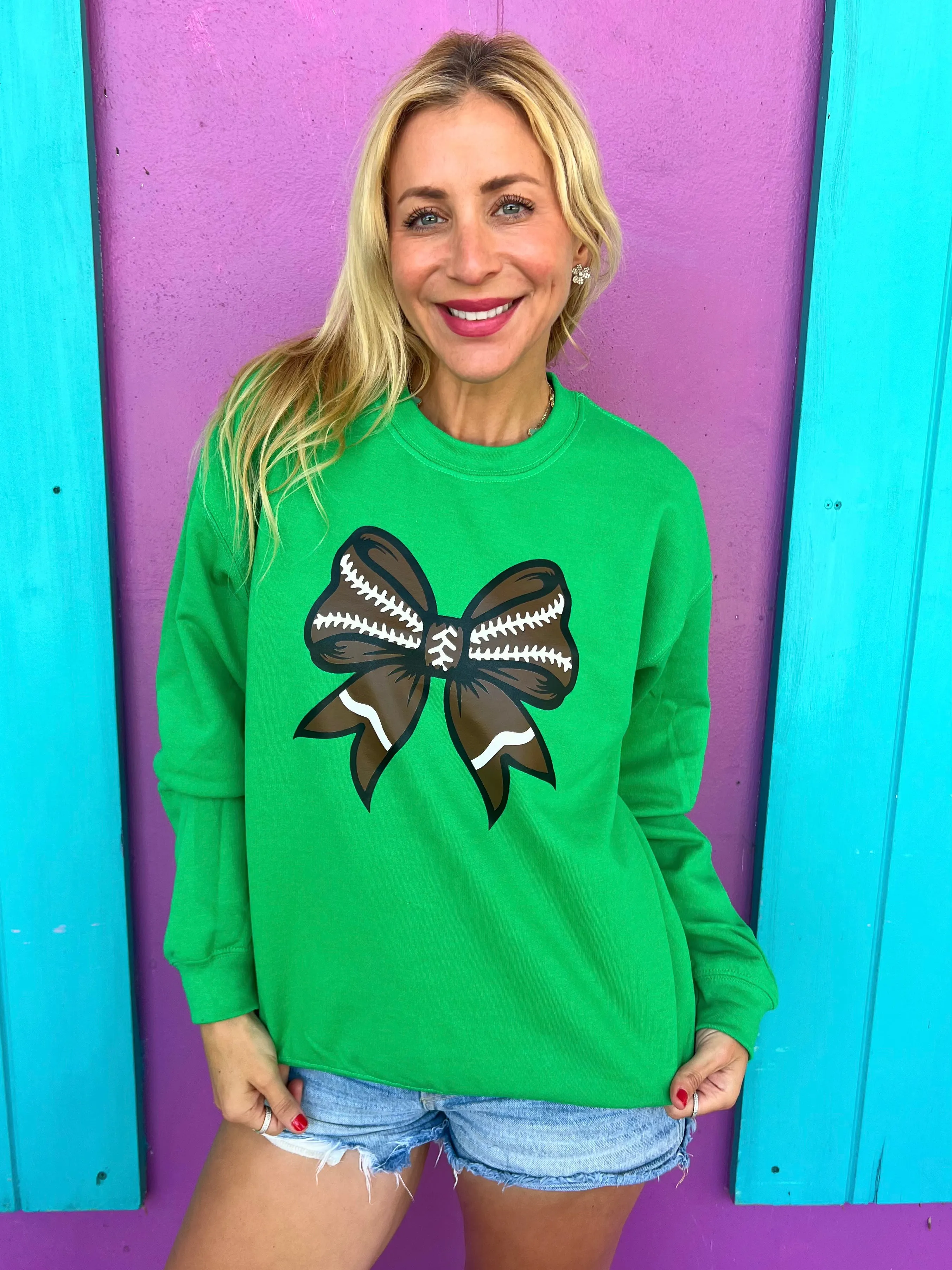 Football Green Bow Sweatshirt
