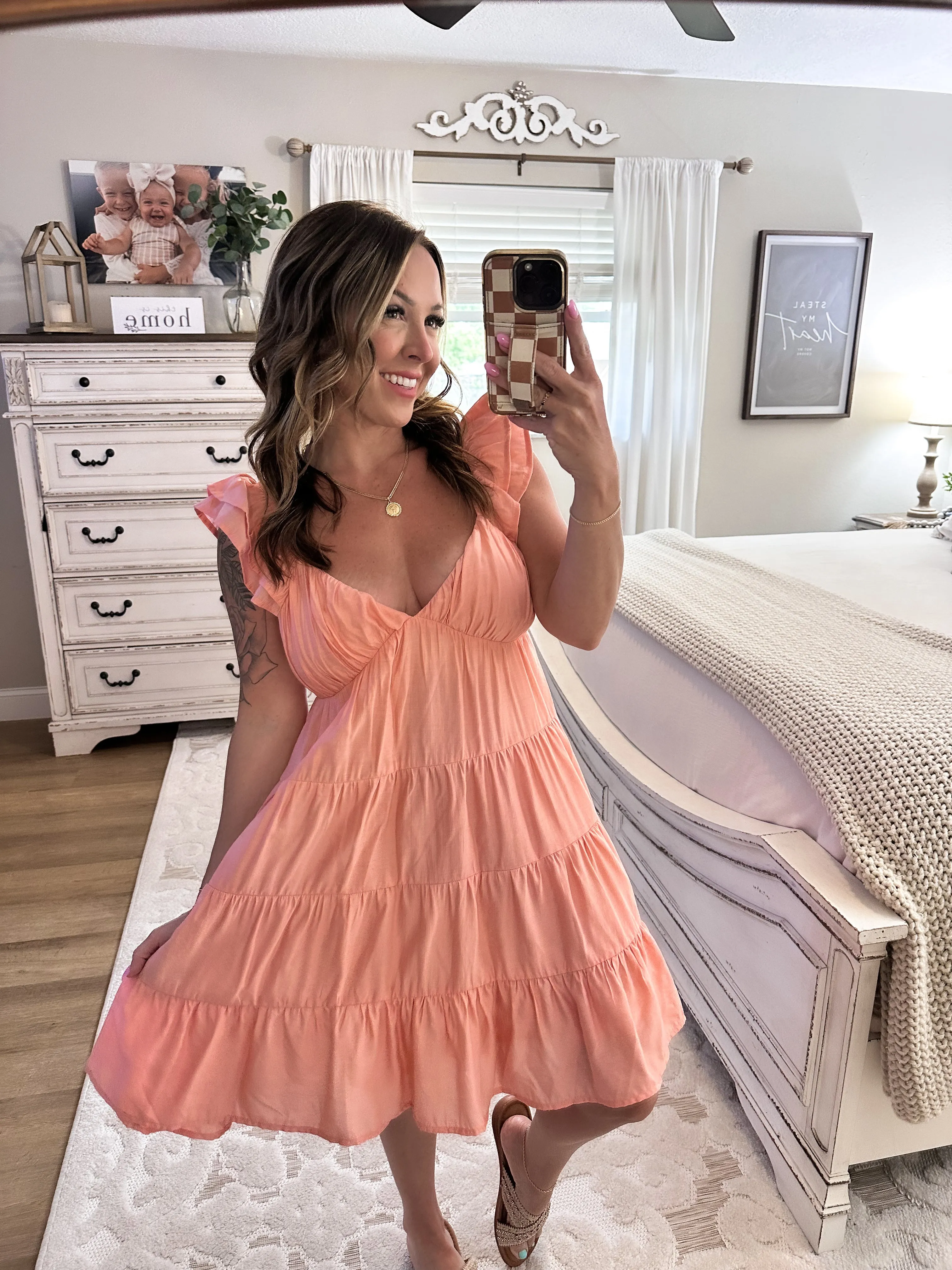 Good Graces Tiered Mini Dress - Coral