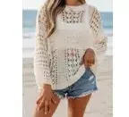 Hollow Out Knit Bracelet Sleeve Drop Shoulder Sweater