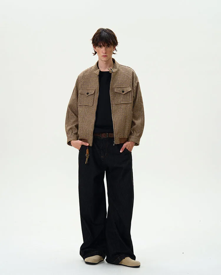 Houndstooth Pattern Zip Jacket with Chest Pockets