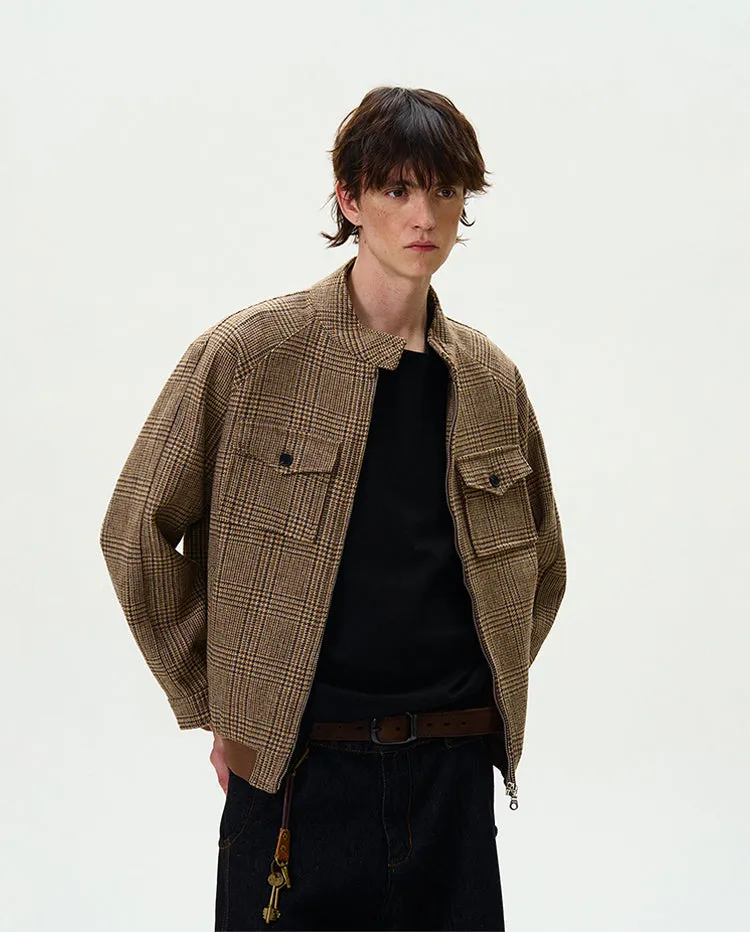 Houndstooth Pattern Zip Jacket with Chest Pockets