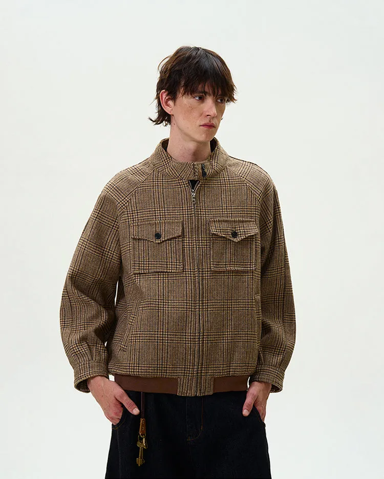 Houndstooth Pattern Zip Jacket with Chest Pockets