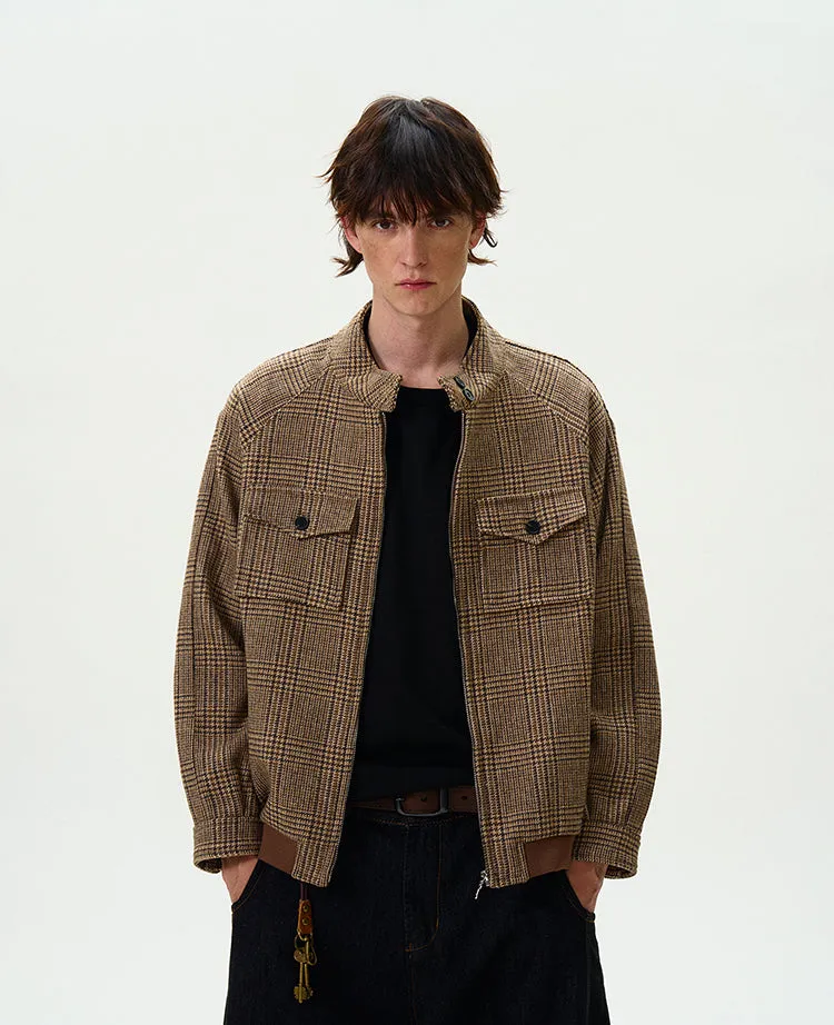 Houndstooth Pattern Zip Jacket with Chest Pockets