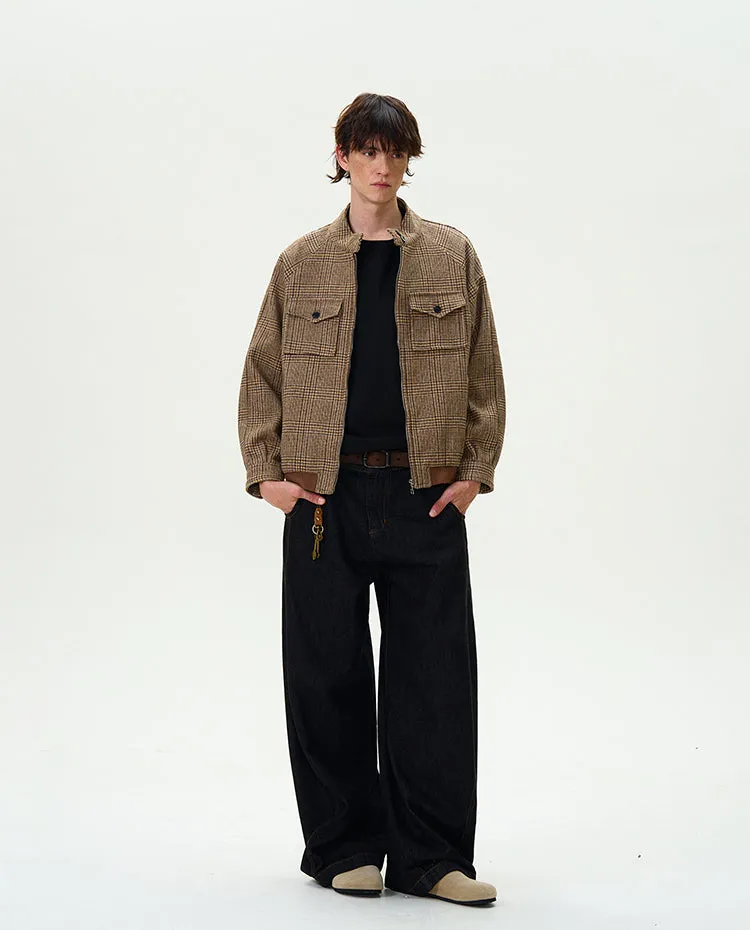 Houndstooth Pattern Zip Jacket with Chest Pockets