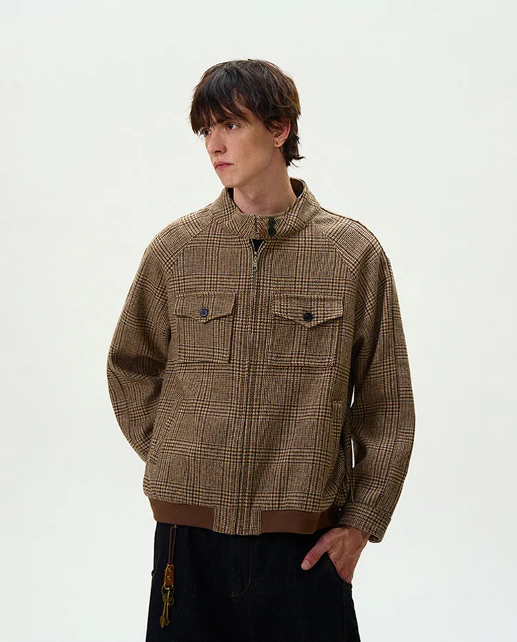 Houndstooth Pattern Zip Jacket with Chest Pockets