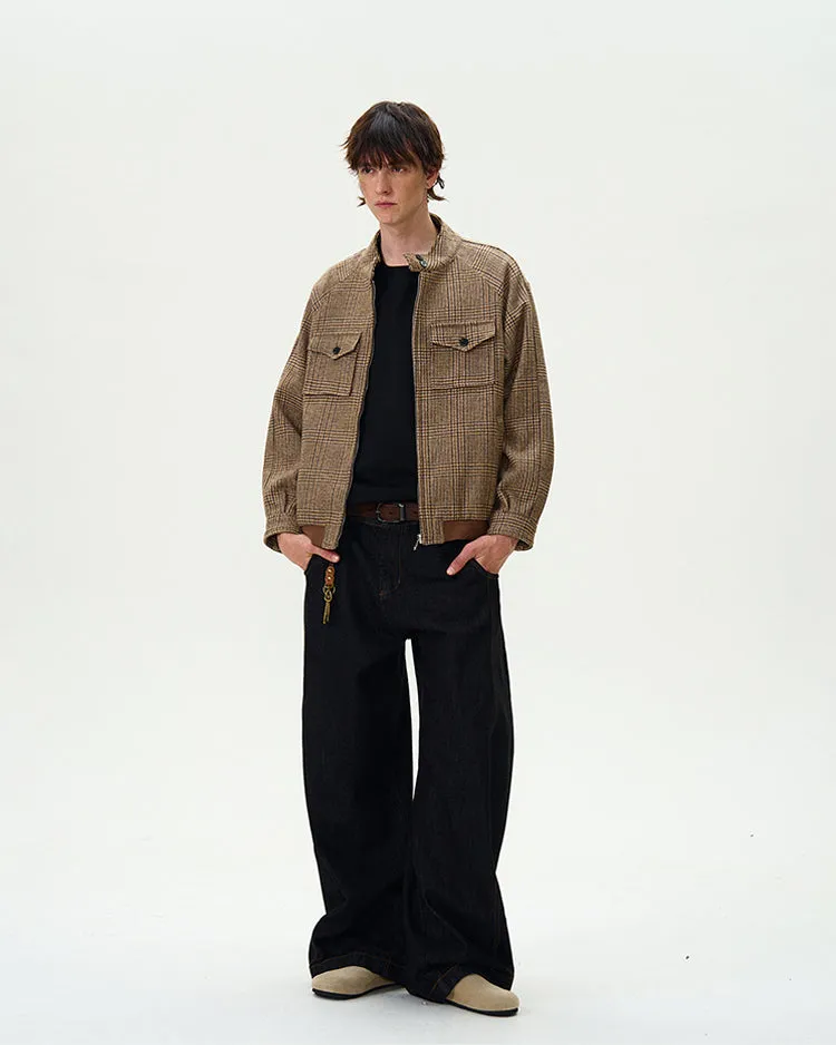 Houndstooth Pattern Zip Jacket with Chest Pockets