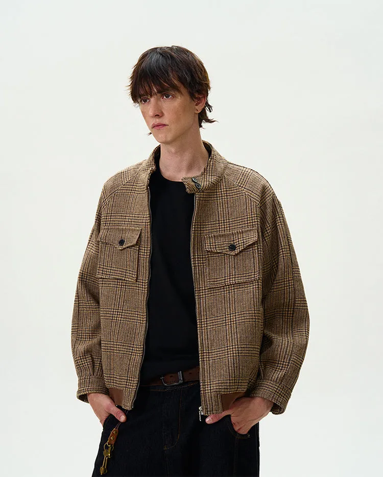 Houndstooth Pattern Zip Jacket with Chest Pockets