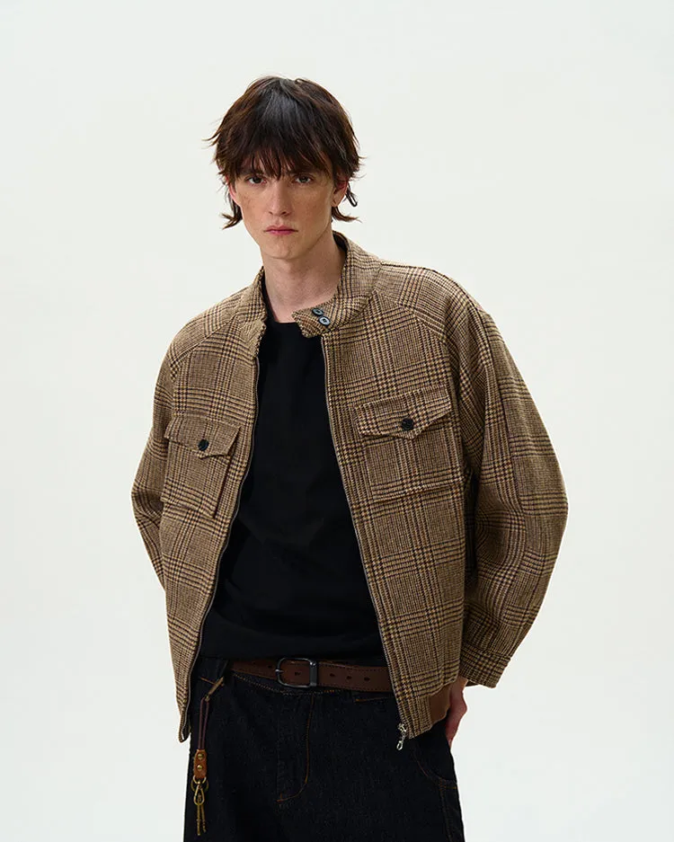 Houndstooth Pattern Zip Jacket with Chest Pockets