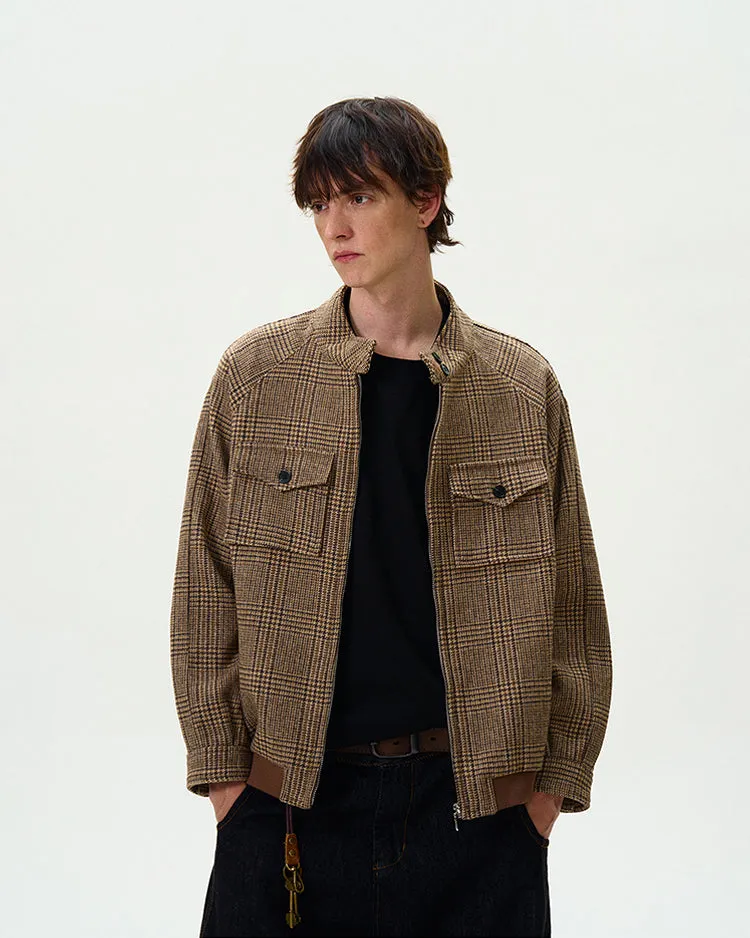 Houndstooth Pattern Zip Jacket with Chest Pockets