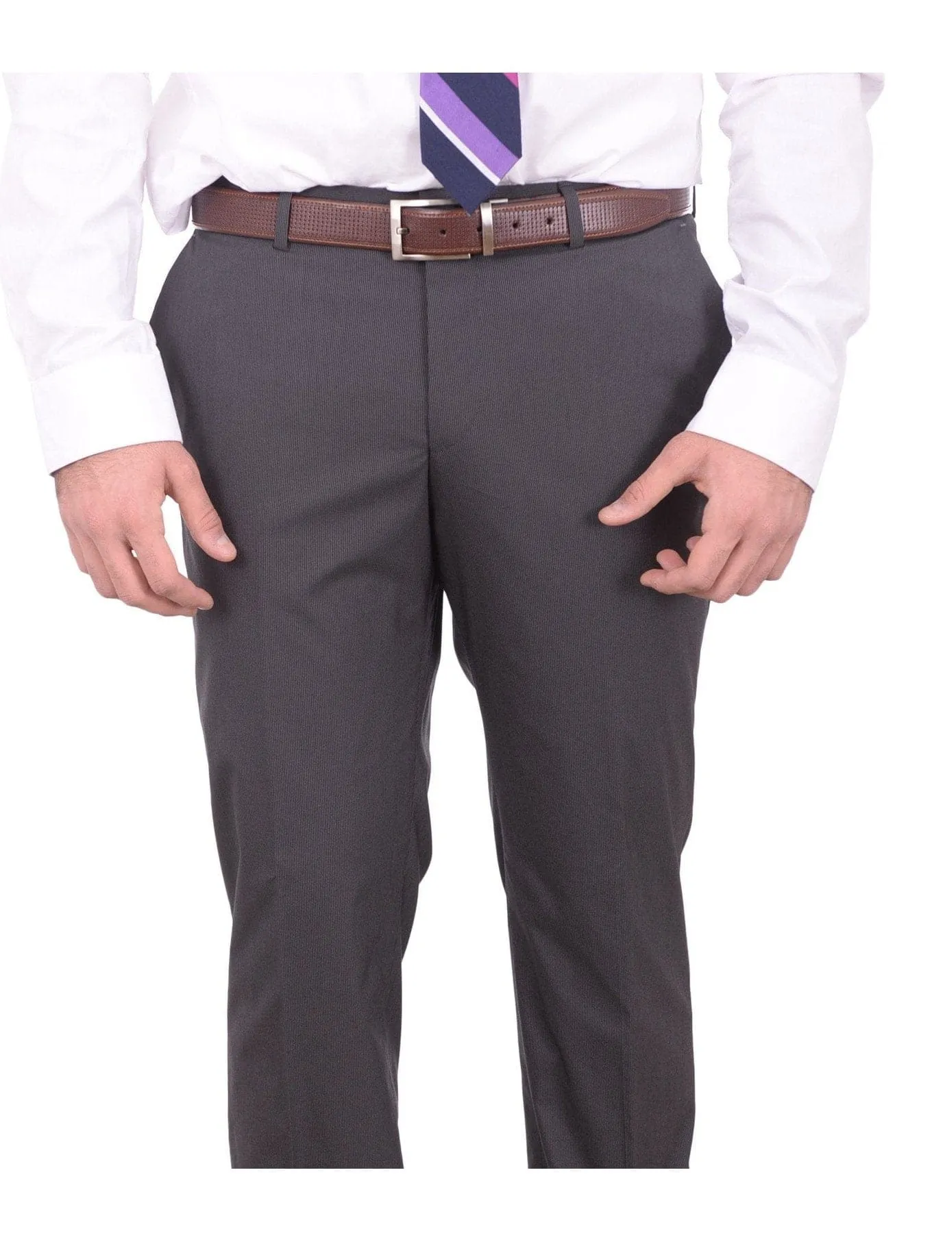 Hugo Boss Hutson1/gander Slim Fit Gray Mini Striped Stretch Cotton Blend Suit