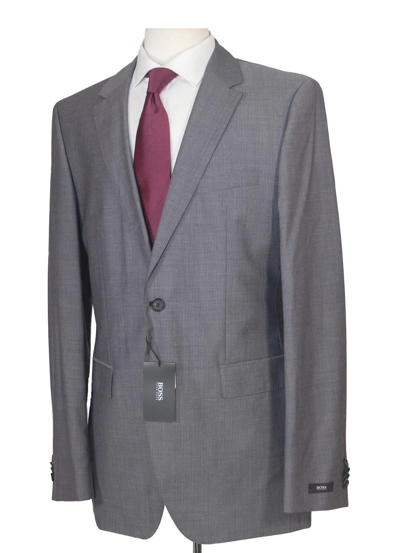 Hugo Boss Mens Gray Striped 100% Wool Slim Fit 2 Piece Suit