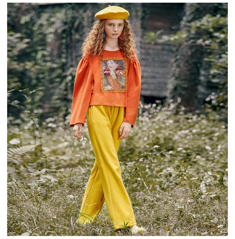 JAM PRINCESS LETTERS PRINT WIDE LEG TRACK PANTS IN YELLOW