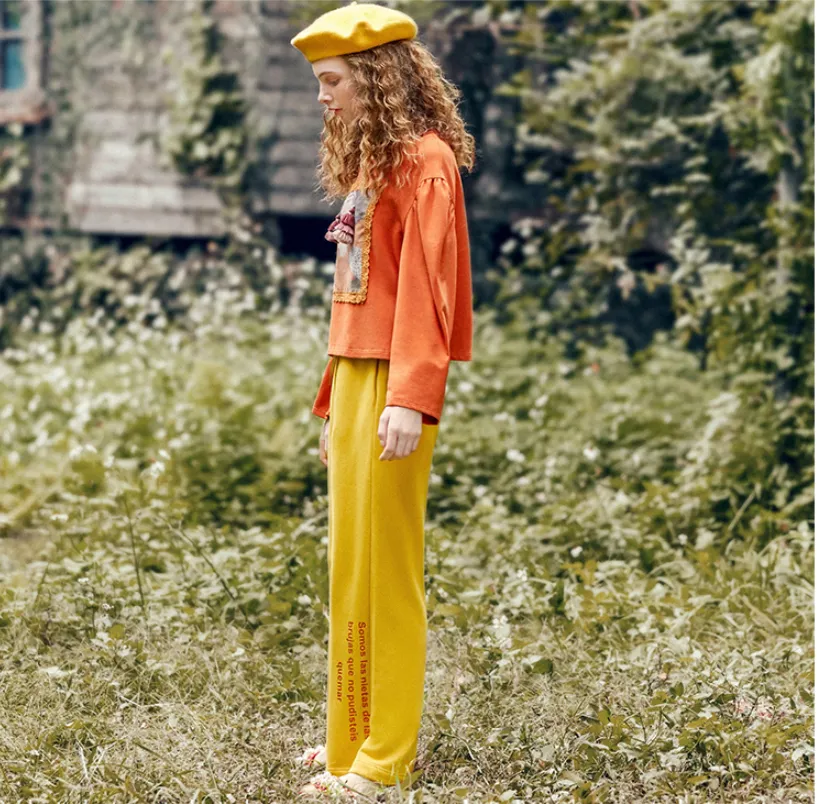 JAM PRINCESS LETTERS PRINT WIDE LEG TRACK PANTS IN YELLOW