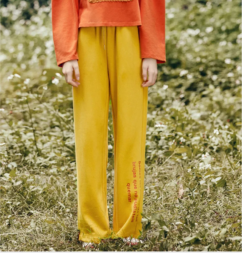 JAM PRINCESS LETTERS PRINT WIDE LEG TRACK PANTS IN YELLOW