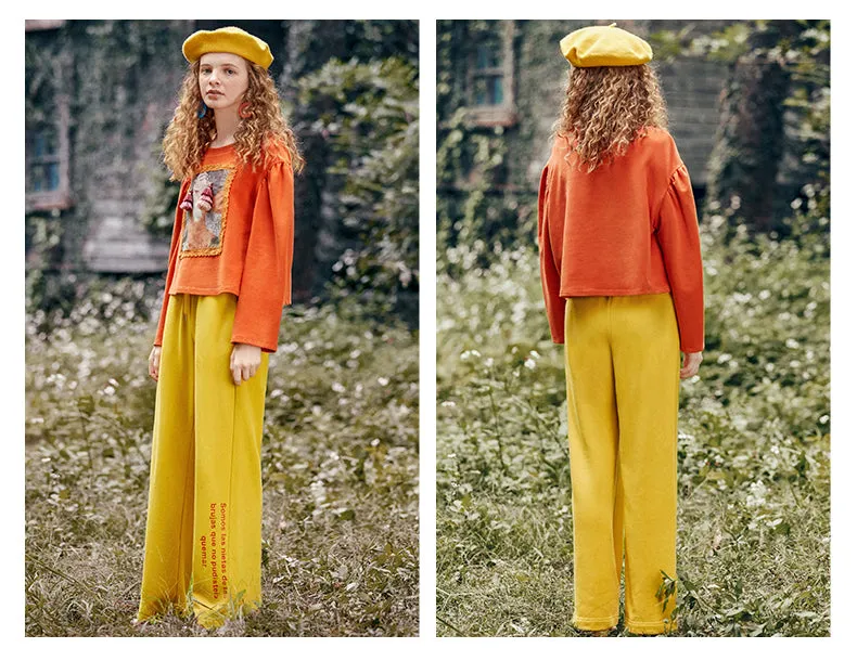 JAM PRINCESS LETTERS PRINT WIDE LEG TRACK PANTS IN YELLOW