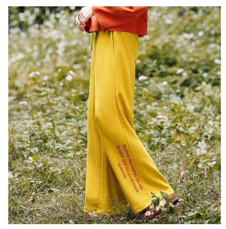 JAM PRINCESS LETTERS PRINT WIDE LEG TRACK PANTS IN YELLOW